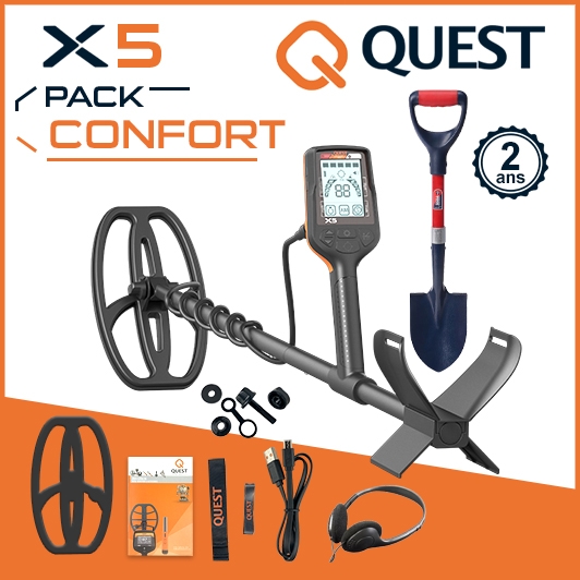 Detecteur de metaux Quest X5 avec pelle et casque filaire